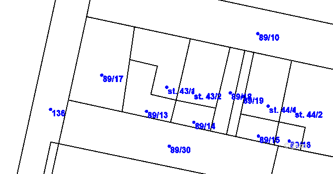 Parcela st. 43/1 v KÚ Lichoceves, Katastrální mapa