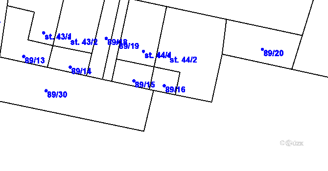 Parcela st. 89/16 v KÚ Lichoceves, Katastrální mapa