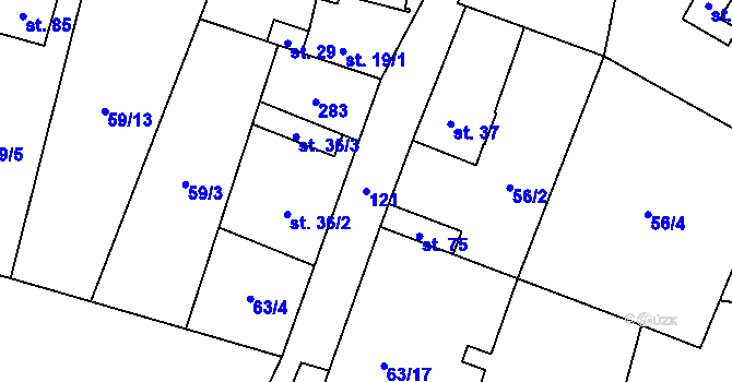 Parcela st. 121 v KÚ Lichoceves, Katastrální mapa