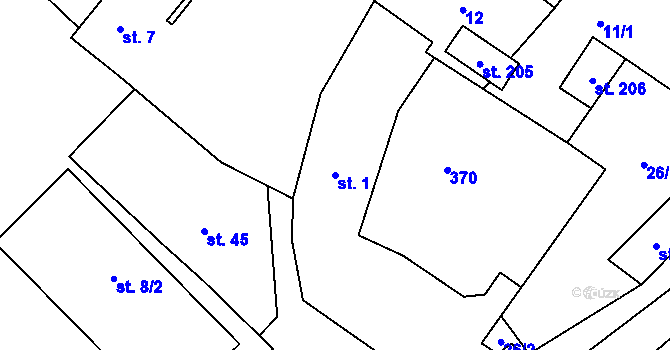 Parcela st. 1 v KÚ Noutonice, Katastrální mapa