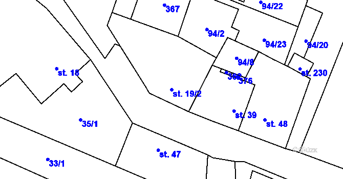 Parcela st. 19/2 v KÚ Noutonice, Katastrální mapa
