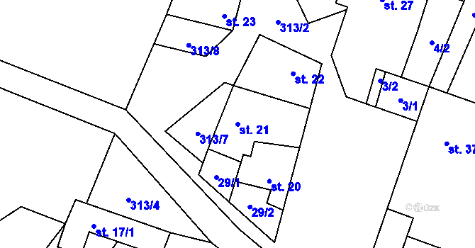 Parcela st. 21 v KÚ Noutonice, Katastrální mapa