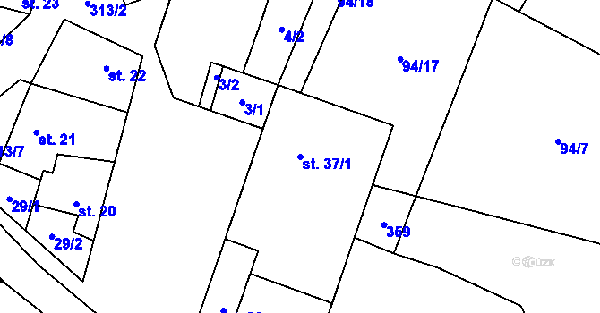 Parcela st. 37/1 v KÚ Noutonice, Katastrální mapa