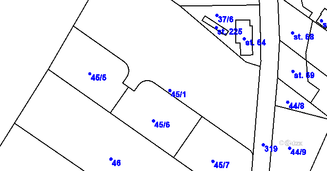 Parcela st. 45 v KÚ Noutonice, Katastrální mapa