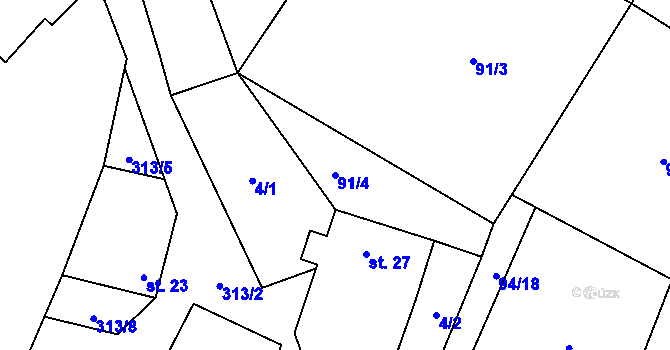 Parcela st. 91/4 v KÚ Noutonice, Katastrální mapa