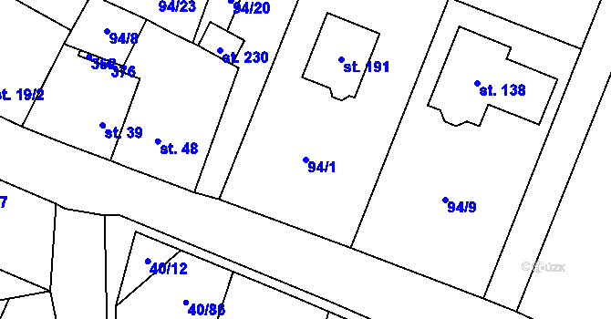 Parcela st. 94/1 v KÚ Noutonice, Katastrální mapa