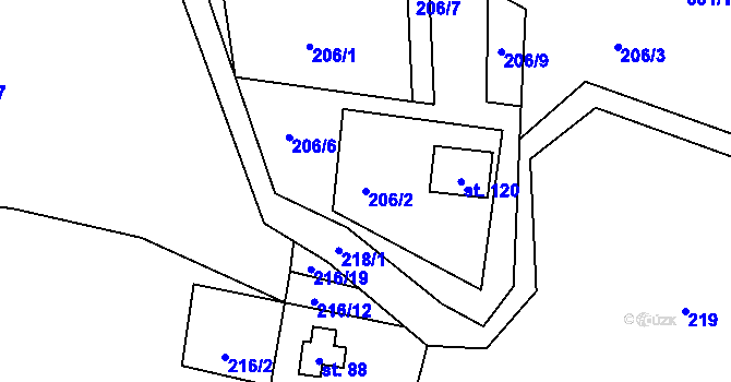 Parcela st. 206/2 v KÚ Noutonice, Katastrální mapa