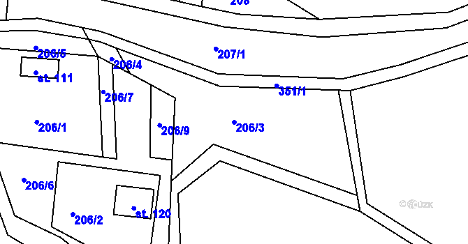 Parcela st. 206/3 v KÚ Noutonice, Katastrální mapa