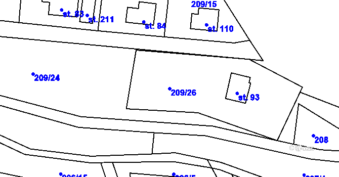 Parcela st. 209/26 v KÚ Noutonice, Katastrální mapa