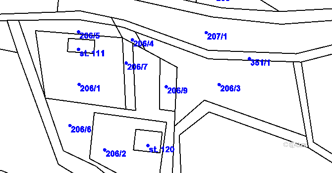 Parcela st. 206/9 v KÚ Noutonice, Katastrální mapa