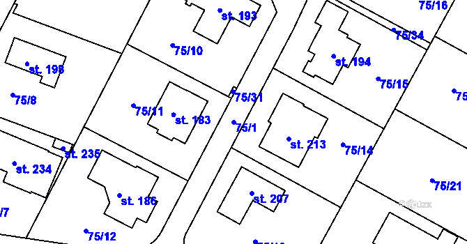 Parcela st. 75/1 v KÚ Noutonice, Katastrální mapa