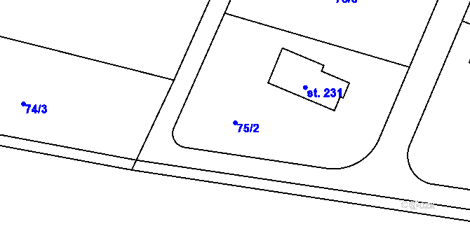 Parcela st. 75/2 v KÚ Noutonice, Katastrální mapa