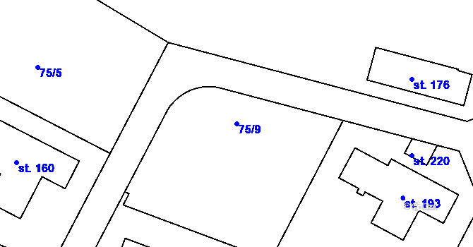 Parcela st. 75/9 v KÚ Noutonice, Katastrální mapa