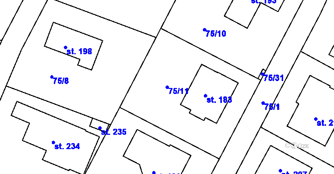 Parcela st. 75/11 v KÚ Noutonice, Katastrální mapa
