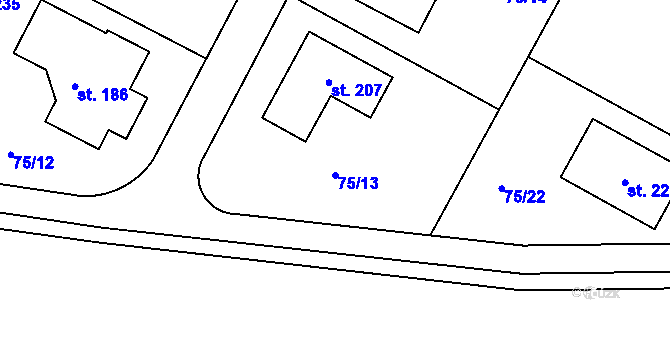 Parcela st. 75/13 v KÚ Noutonice, Katastrální mapa