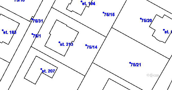 Parcela st. 75/14 v KÚ Noutonice, Katastrální mapa