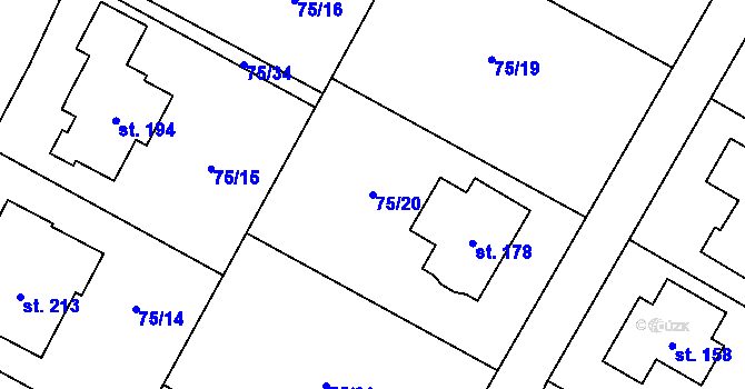 Parcela st. 75/20 v KÚ Noutonice, Katastrální mapa