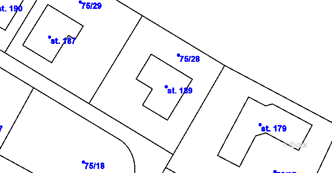 Parcela st. 189 v KÚ Noutonice, Katastrální mapa
