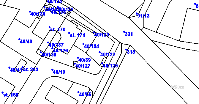 Parcela st. 40/122 v KÚ Noutonice, Katastrální mapa