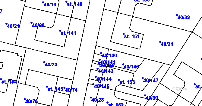 Parcela st. 40/140 v KÚ Noutonice, Katastrální mapa
