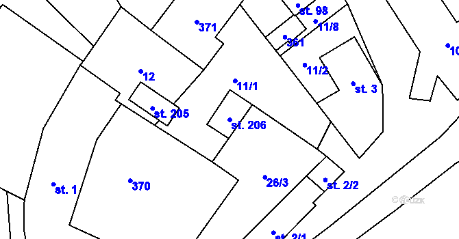 Parcela st. 206 v KÚ Noutonice, Katastrální mapa