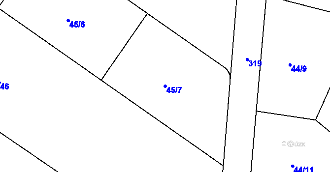 Parcela st. 45/7 v KÚ Noutonice, Katastrální mapa