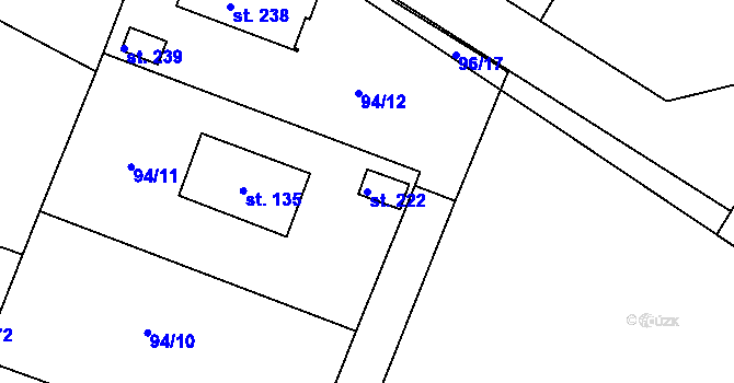 Parcela st. 222 v KÚ Noutonice, Katastrální mapa