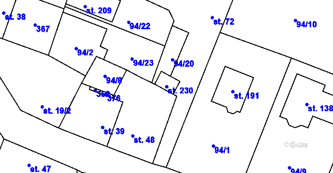 Parcela st. 230 v KÚ Noutonice, Katastrální mapa