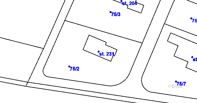 Parcela st. 231 v KÚ Noutonice, Katastrální mapa