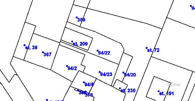 Parcela st. 94/22 v KÚ Noutonice, Katastrální mapa