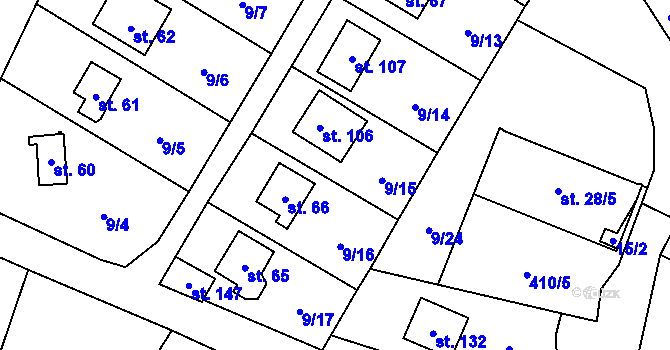 Parcela st. 9/15 v KÚ Okoř, Katastrální mapa