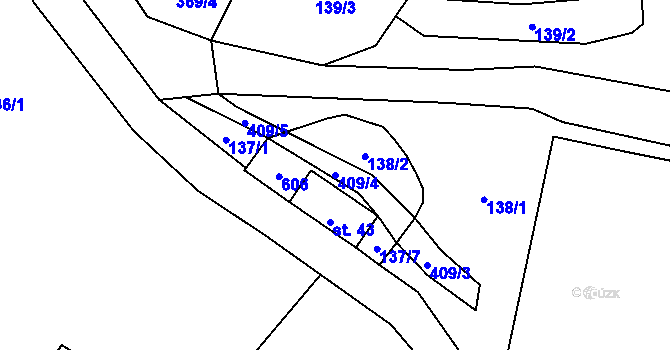 Parcela st. 409/4 v KÚ Okoř, Katastrální mapa