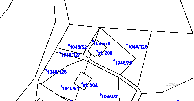 Parcela st. 208 v KÚ Líchovy, Katastrální mapa