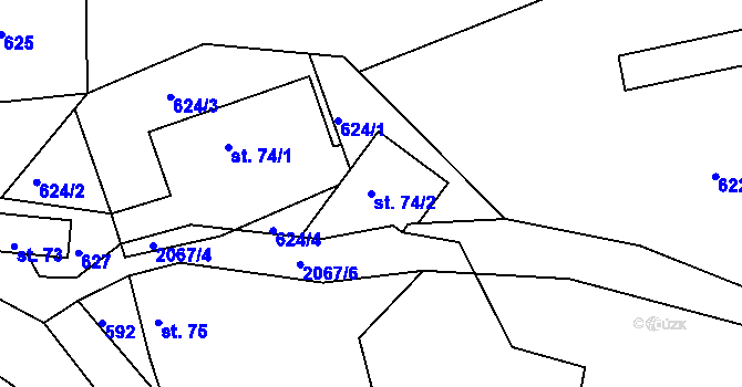 Parcela st. 74/2 v KÚ Lindava, Katastrální mapa