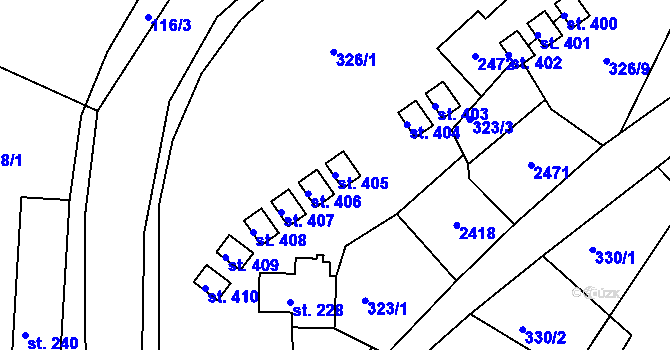 Parcela st. 405 v KÚ Lindava, Katastrální mapa