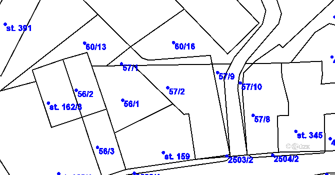 Parcela st. 57/2 v KÚ Lindava, Katastrální mapa