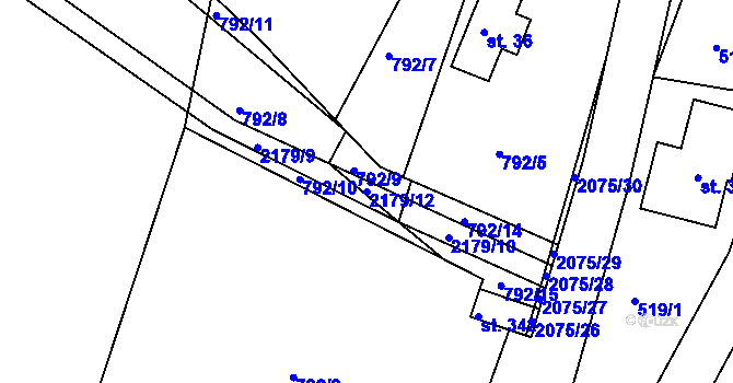 Parcela st. 2179/12 v KÚ Lindava, Katastrální mapa