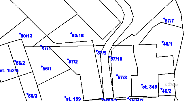 Parcela st. 57/9 v KÚ Lindava, Katastrální mapa