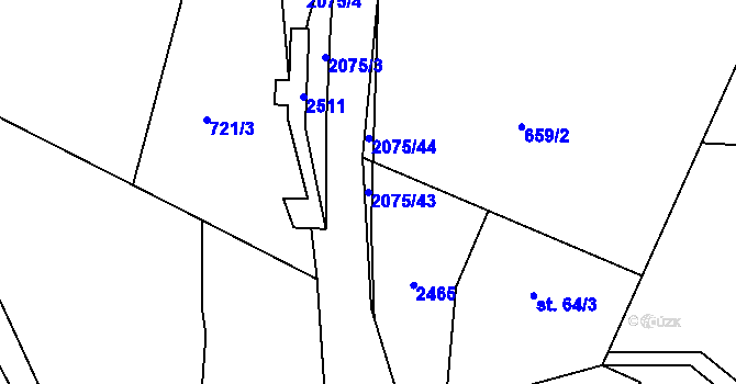Parcela st. 2075/43 v KÚ Lindava, Katastrální mapa