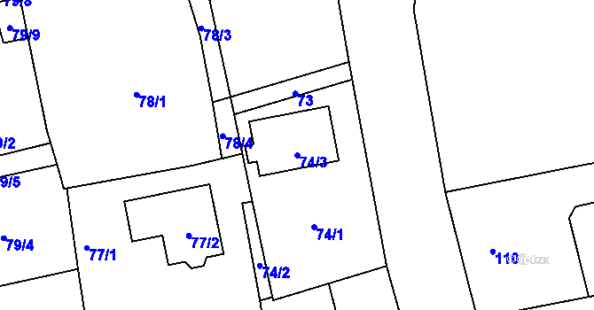 Parcela st. 74/3 v KÚ Líně, Katastrální mapa