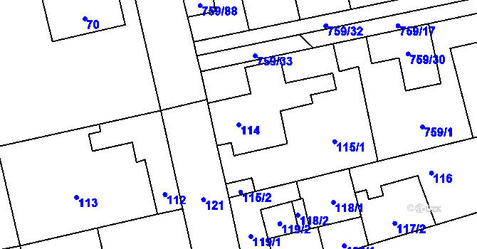 Parcela st. 114 v KÚ Líně, Katastrální mapa