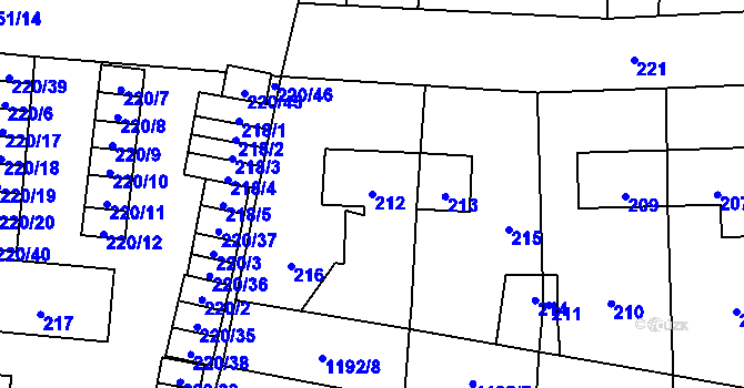 Parcela st. 212 v KÚ Líně, Katastrální mapa