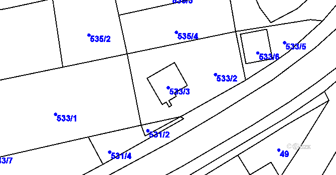 Parcela st. 533/3 v KÚ Líně, Katastrální mapa