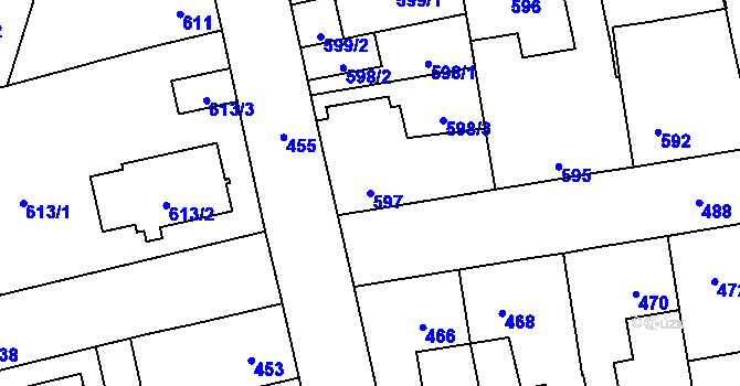 Parcela st. 597 v KÚ Líně, Katastrální mapa