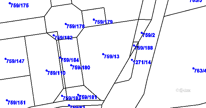 Parcela st. 759/13 v KÚ Líně, Katastrální mapa