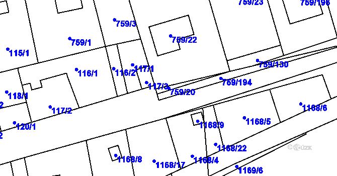 Parcela st. 759/20 v KÚ Líně, Katastrální mapa