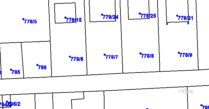 Parcela st. 778/7 v KÚ Líně, Katastrální mapa
