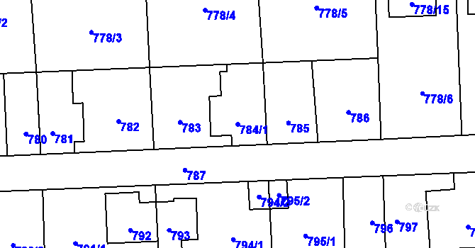 Parcela st. 784/1 v KÚ Líně, Katastrální mapa