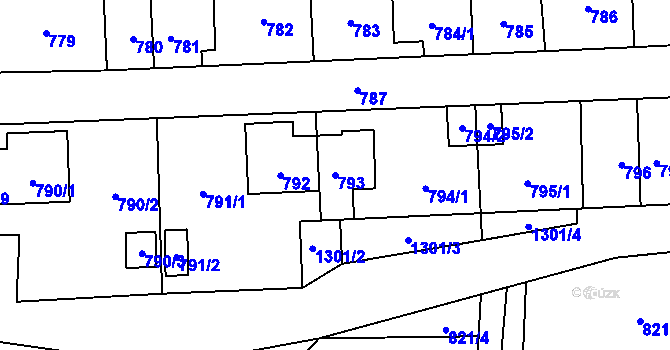 Parcela st. 793 v KÚ Líně, Katastrální mapa