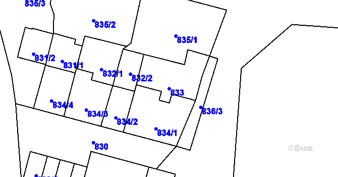 Parcela st. 833 v KÚ Líně, Katastrální mapa